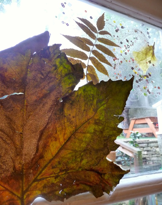 Autumn collage and painted leaf